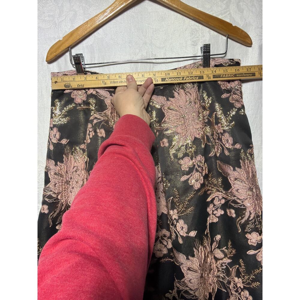Miss Selfridge Skirt US 12 Brown Gold Rose Embroidered Floral Lined A Line - Picture 3 of 7